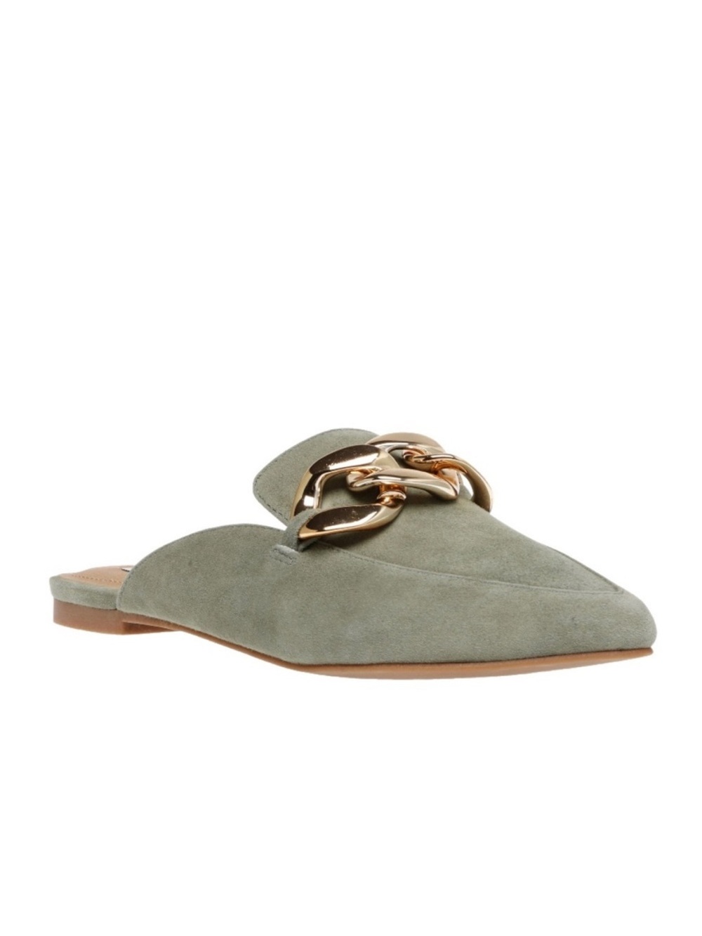 Steve Madden Leather Suede Pointed Toe Chain Mule NWT Size 6 Khaki Green